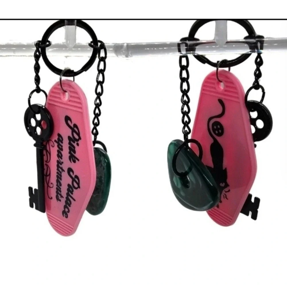 Coraline Inspired Keychain! Keys To The Pink Palace Apartments Tag Stone & Key